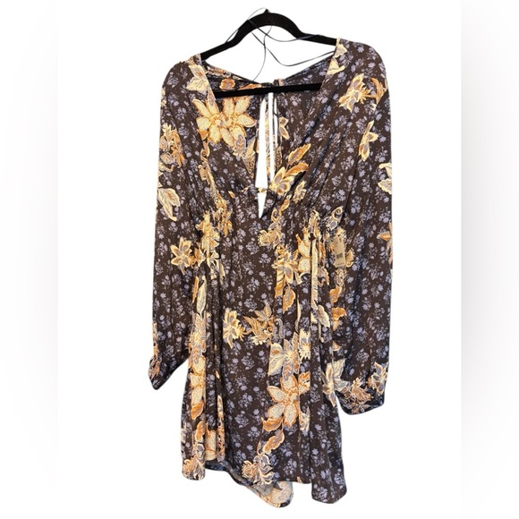 NWT Free People Soli Mini Night Combo Silk Dress Long Sleeve Short Print Size Sm - Picture 2 of 6